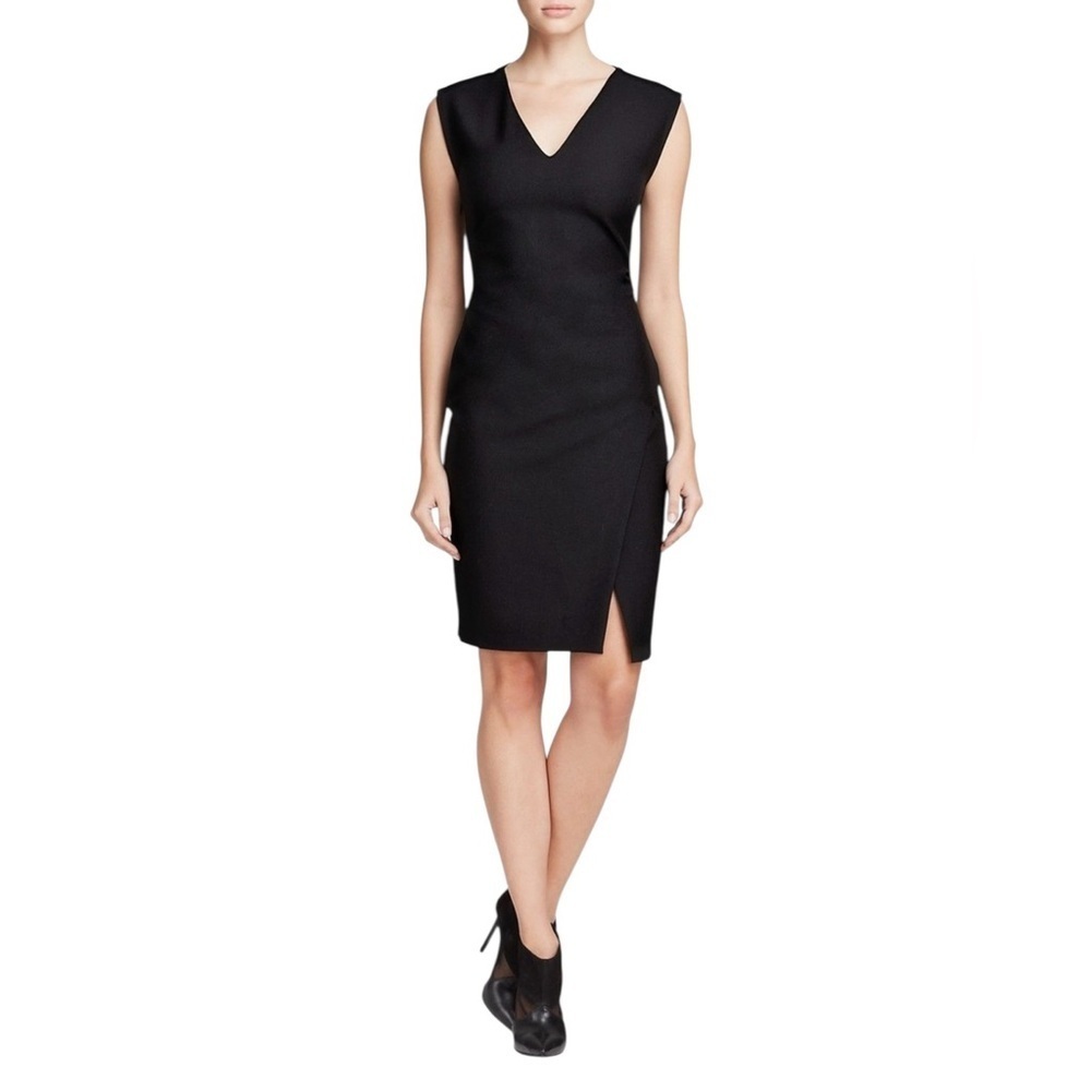 Diane von Furstenberg Megan Ruched Knit Black Classic LBD Sheath Dress SZ 6